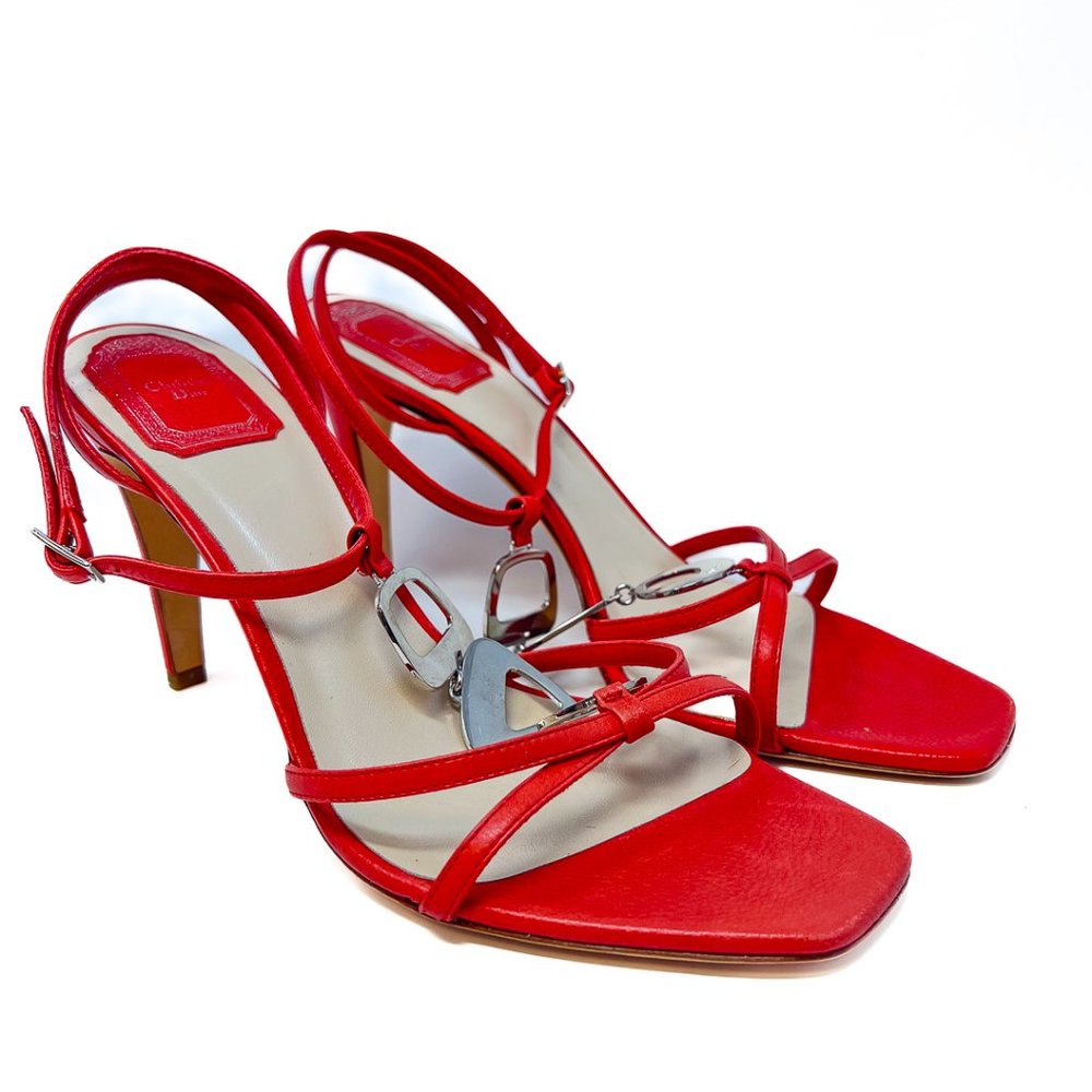 Christian Dior Leather T-Strap Klimt Sandals Red / Coral Size 39.5